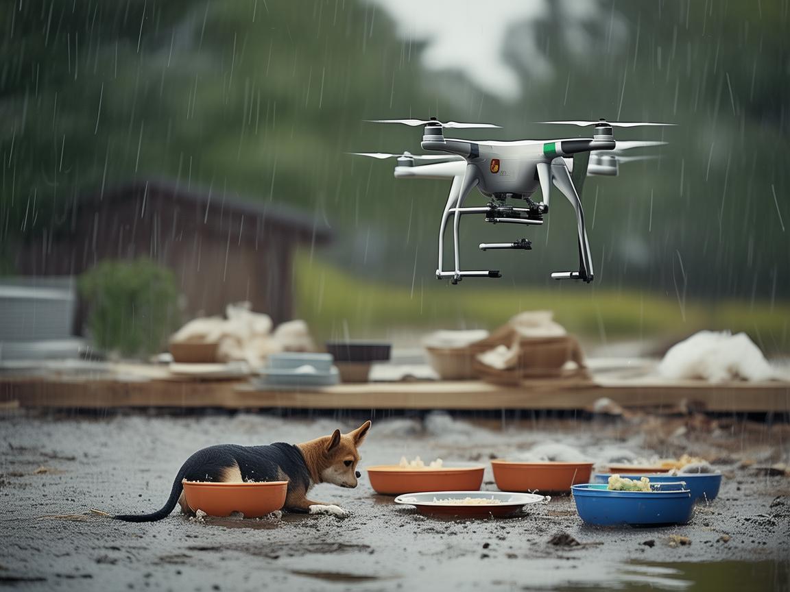 无人机助力宠物餐具灾难应急