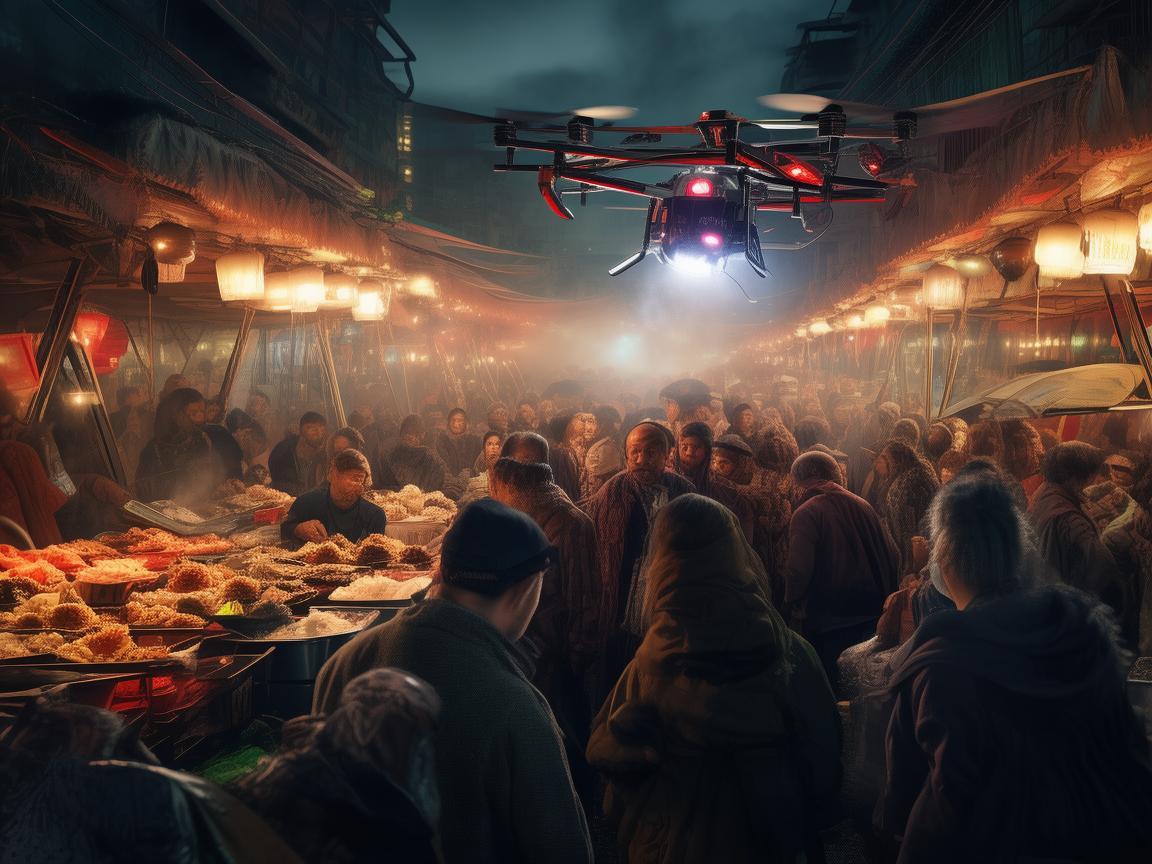 无人机助力夜市小吃摊灾难应急